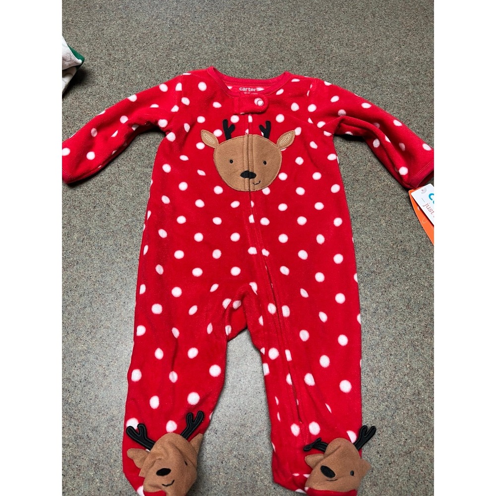 Carter's‎ Christmas fleece sleeper NWT 3 months red polka dor